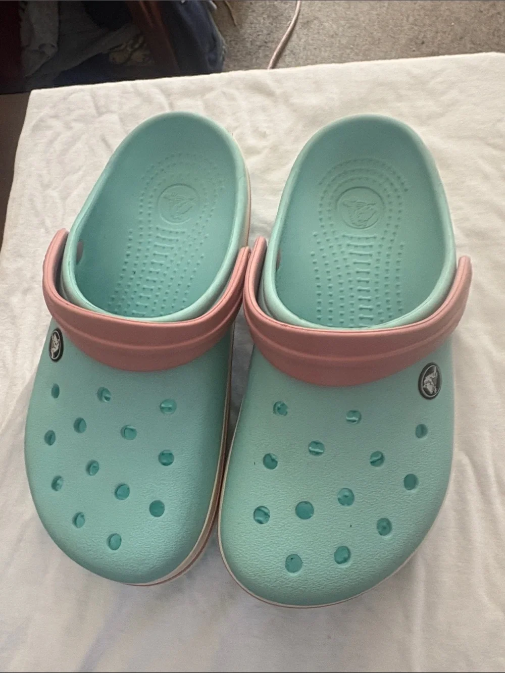 CROCS Kids Aqua Clogs with Pink Strap